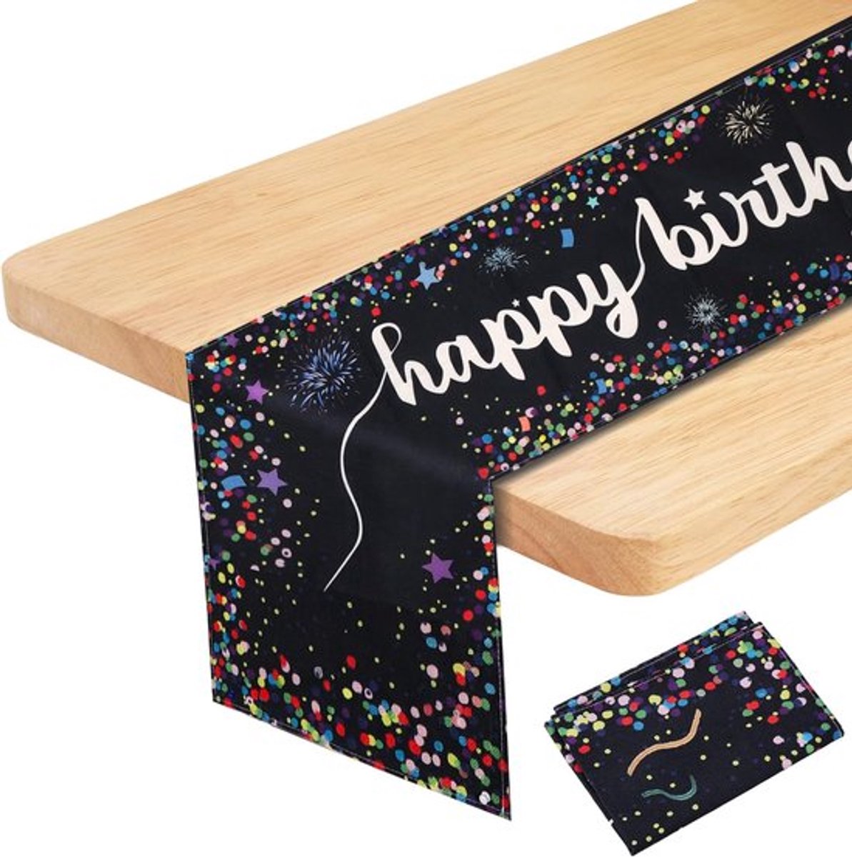 Fijne verjaardag Tafelrunner - Linnen Verjaardagspartij Tafeldecoraties - Scheurbestendige Verjaardag Tafelbanner - Rechthoekige Eettafelrunner voor Verjaardagsfeest (Zwart, 180 x 33cm)