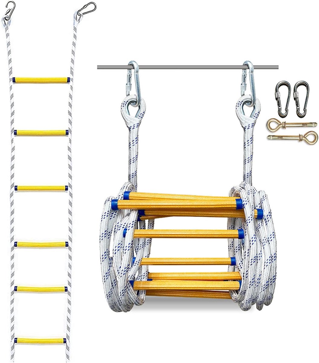 Veiligheidsladder - Noodladder Touwladder - Veilige Ontsnapping - Hoge Draagkracht - 15 meter - Zwart