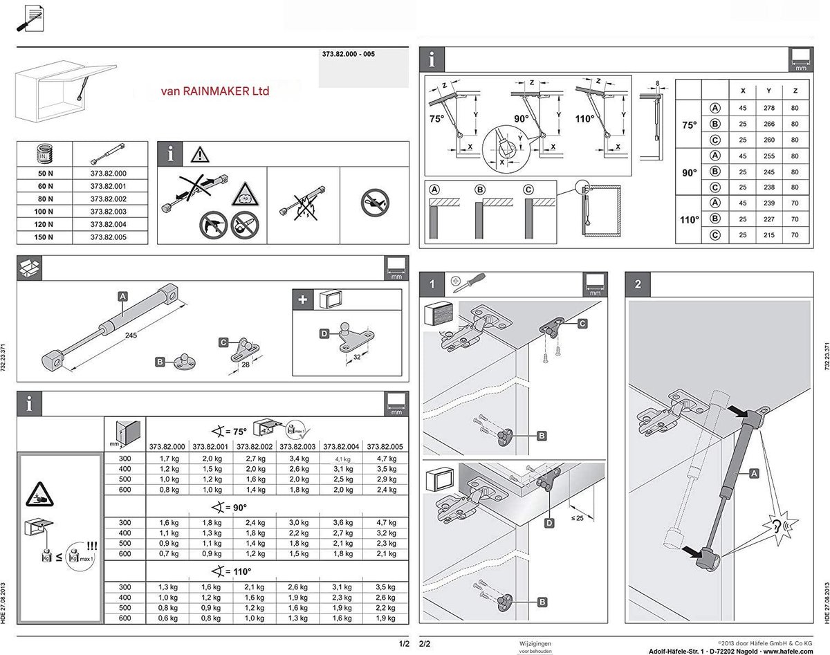 carmdering - Gasveer - Kastdeur Demper - Softclose Scharnier - 100N, hydraulisch, zacht sluitend, eenvoudig te installeren, RVS/ABS - Voor keukenkasten & kledingkasten - Stil & duurzaam - 4 stuks