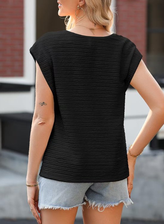 T-shirt femme tops d'été manches courtes-Noir-XXL