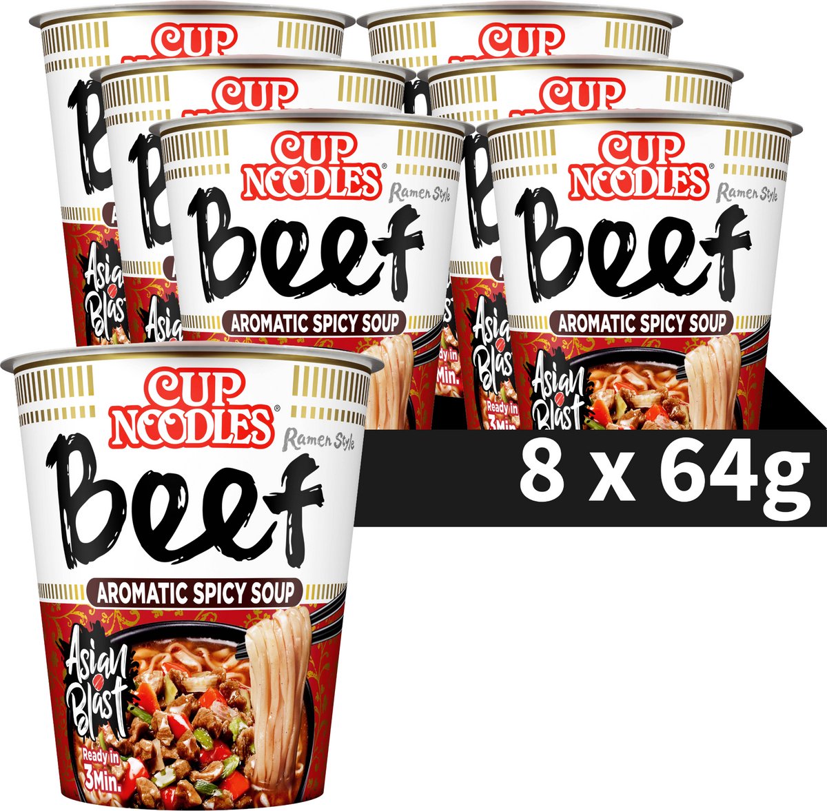 Nissin Cup Noodles - Five Spices Beef Noedels - Instant Noodles - 8 stuks