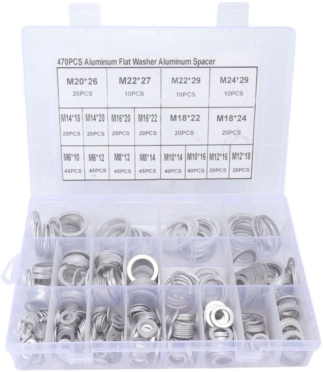 Vt products - Afdichtring Assortiment - 470 Stuks - Ronde Platte Ring Kit - Voor