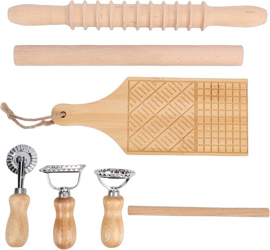 Pastamaker Set - Deegroller Kneedle - Zelf Pasta Maken - Comfortabele Houten Grip - 7 Delig - Natuurlijk — afbeelding 5