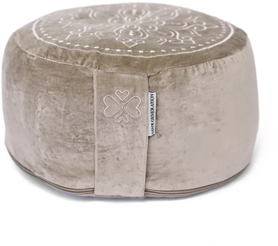 Love Generation - Meditatiekussen - Mandala - Velvet - Taupe van Love Generation — afbeelding 4