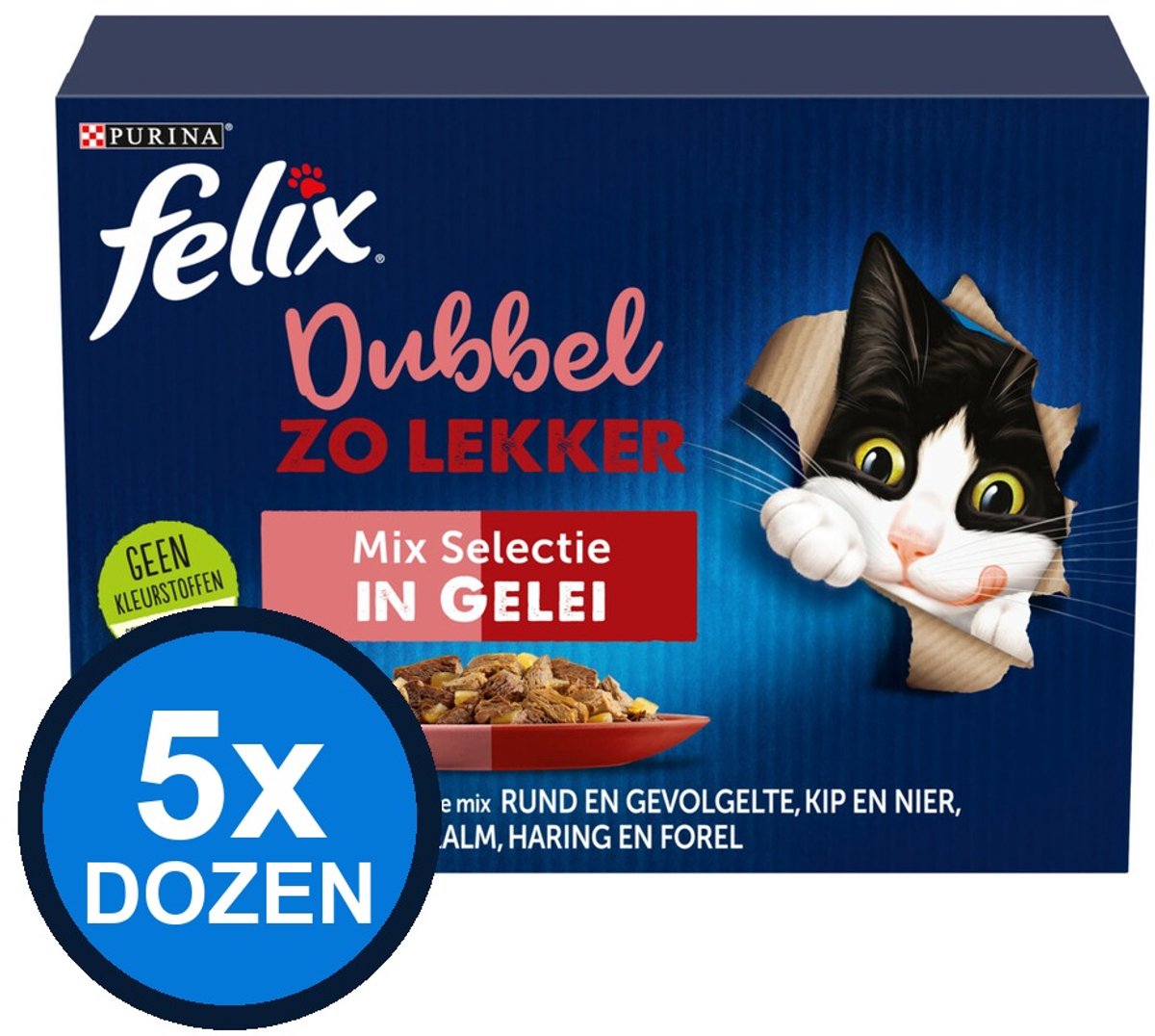 Felix Felix - Dubbel Zo Lekker Mix Selectie in Gelei - Kattenvoer Natvoer - doos 12x85g