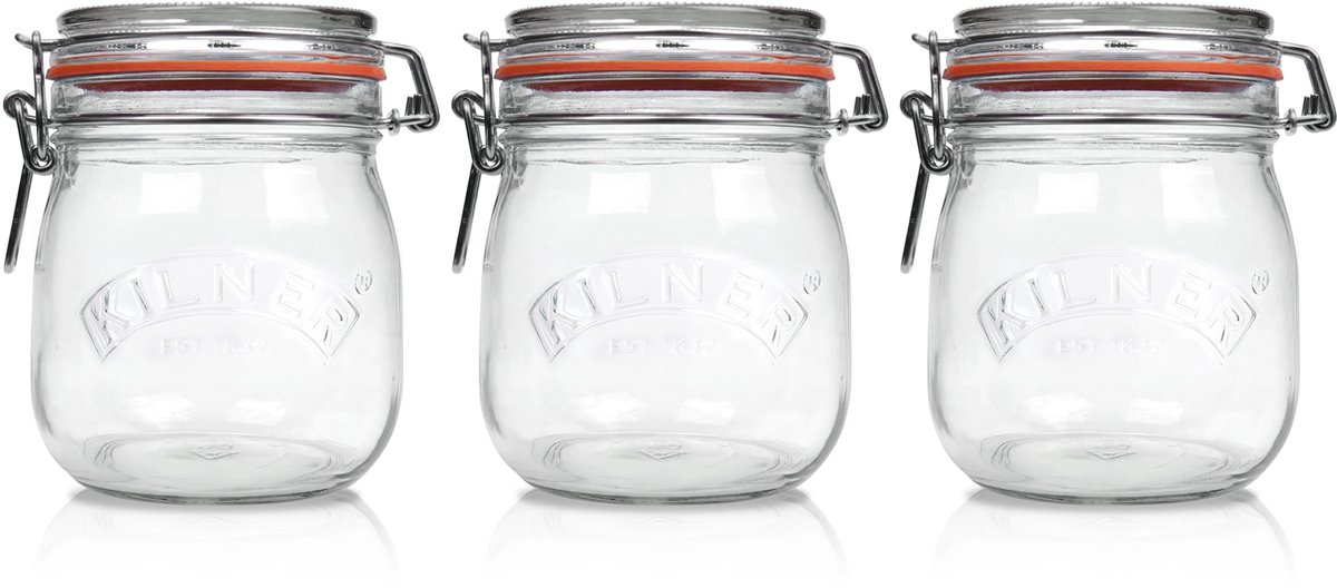 Kilner Weckpot 500ml | Voordeelset van 3 stuks | Premium kwaliteit | Robuust en Voedselveilig | Ideaal als voorraadpot, inmaakpot of conserveerpot | Nu met GRATIS Airtender Vacuümdeksels & -pomp