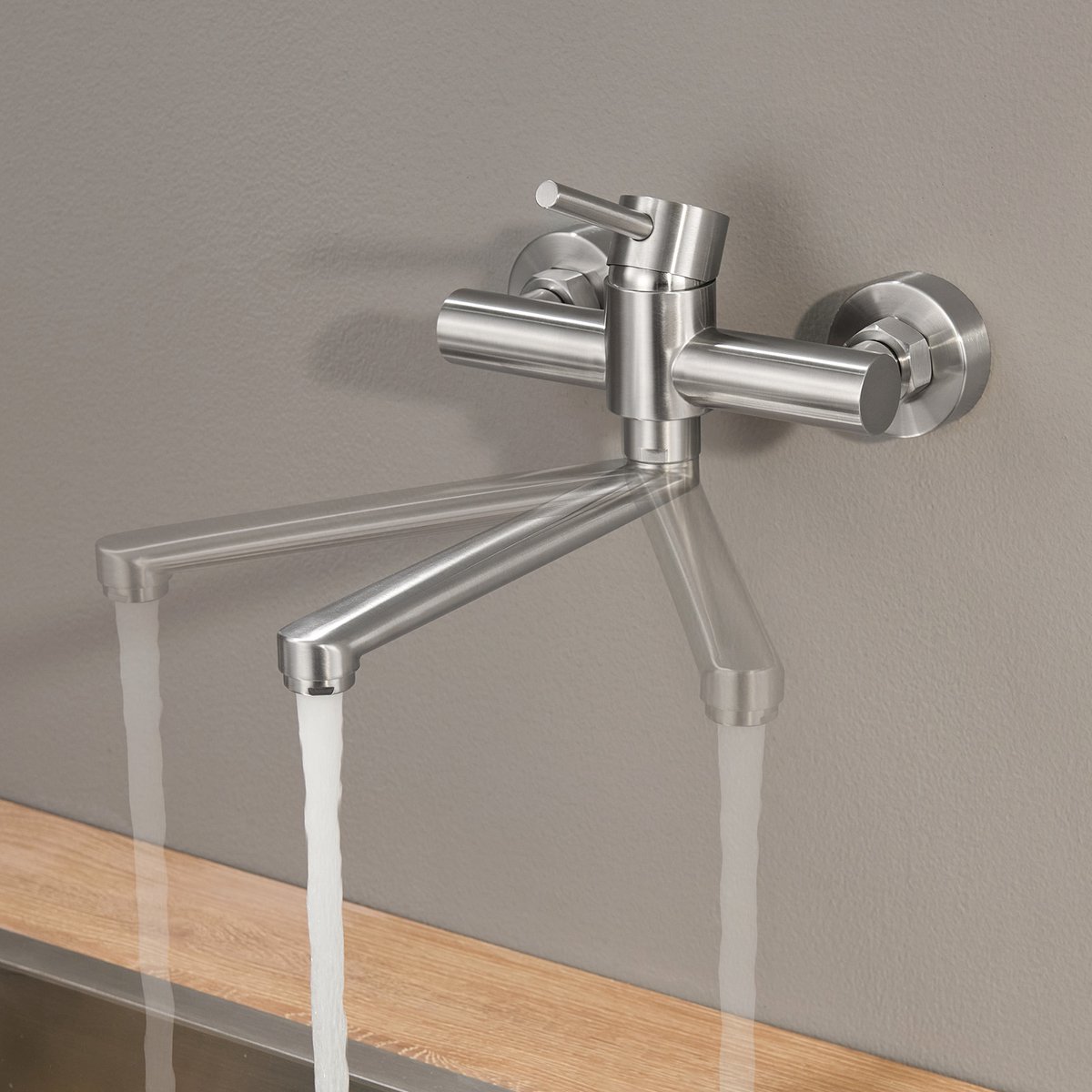 CECIPA Max Wand Keukenkraan - 360° Draaibare Keukenmengkraan - Eengreeps Mengkraan voor Wandmontage - Zilver