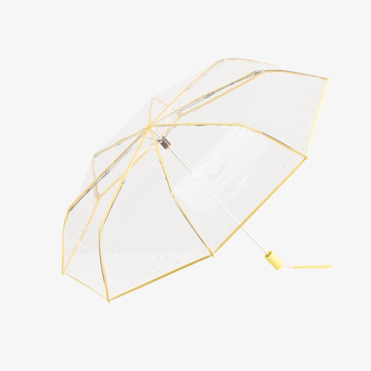 Pluvion Stars Mini Paraplu Dames Transparant | Geel | Windproof | Compact 28cm | Sterrenprint