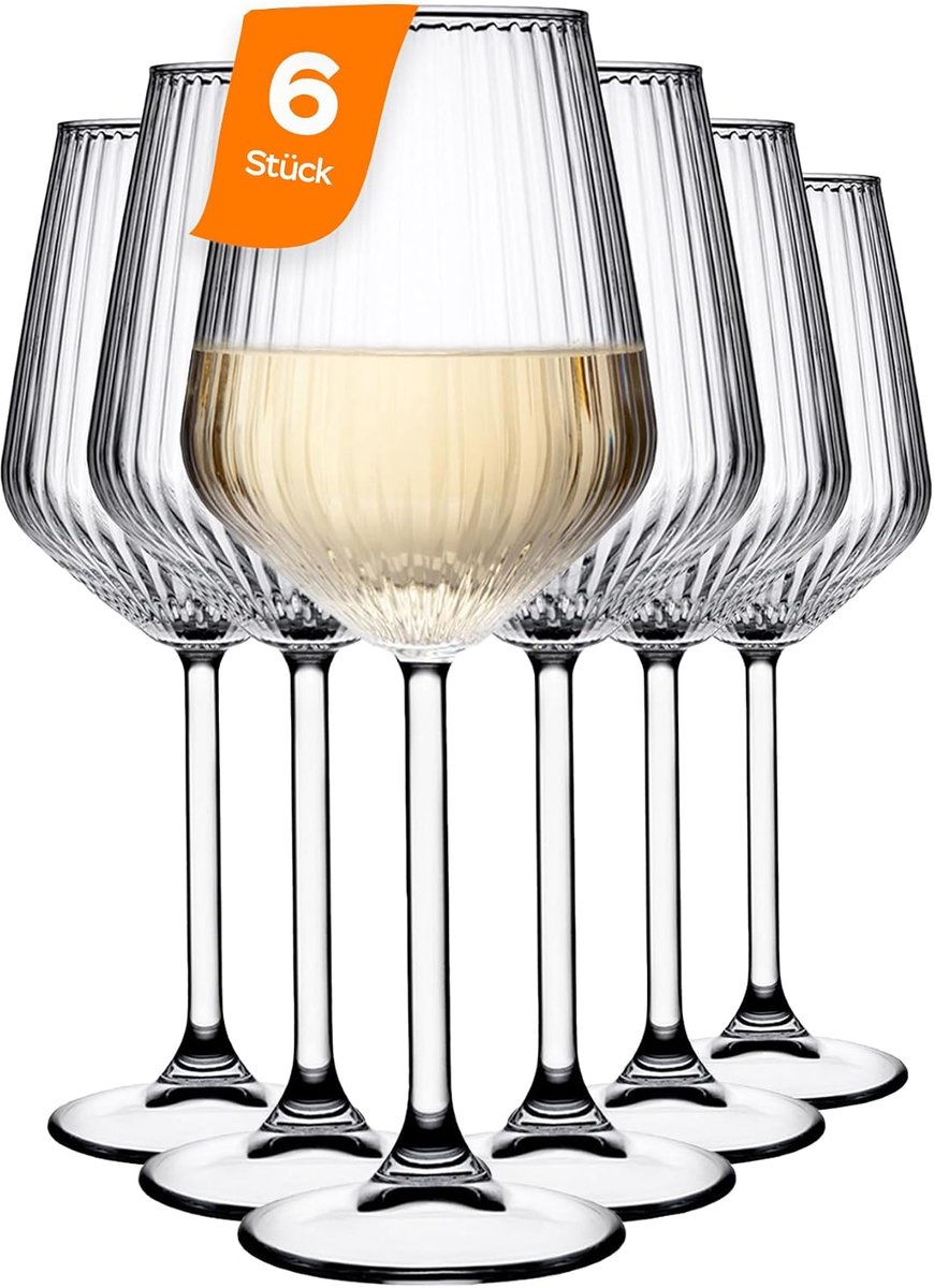 Champagneglazen Set van 6 x 350ml Geribbelde Champagne Flûtes van Helder Glas