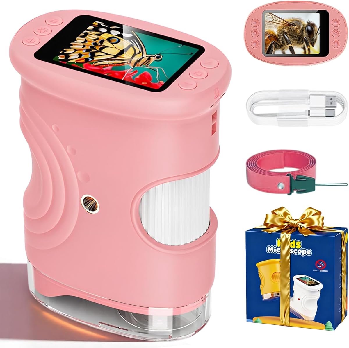 Microscoop Voor Kinderen Met 1000x Vergroting - 2MP Camera 8 LED-Lampjes - USB Oplaadbaar 32MB Opslag - Lichtgewicht 200g Roze