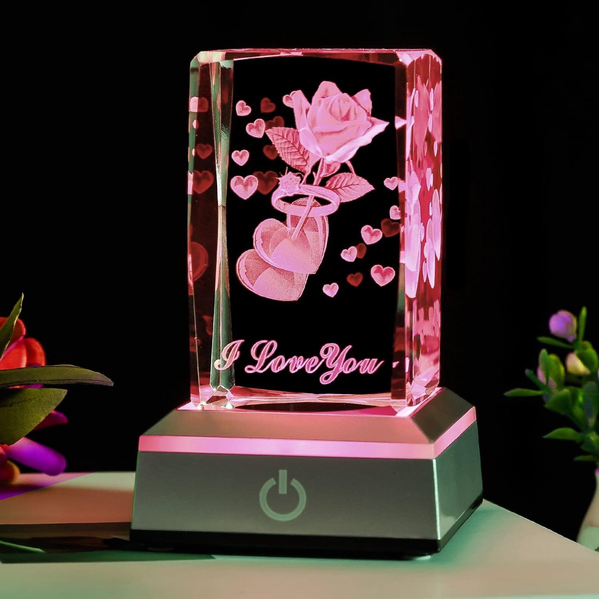 Lzwintrading - Cadeau voor Vrouwen - 3D Laser Crystal Rose Nachtlampje - 3D LED Lamp Illusie - Verjaardagscadeau Voor Mama, Meisje, Vriendin - Huwelijkscadeau Voor Vrouw, Haar - Kerstcadeau - Cadeau voor Kerstmis ,Moederdag, Valentijnsdag, Jubileum