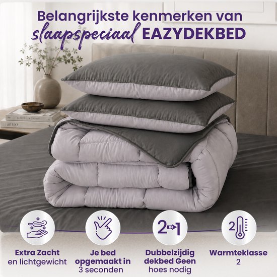 Slaapspeciaal All year dekbed enkel - eazydekbed ® Series Grijs/Antraciet - Dekbed zonder overtrek - 200x200 cm - 30 dagen proefslapen - Hoesloos dekbed - Bedrukt dekbed zonder overtrek - Dekbed in kleur - Gekleurd dekbed - Tweepersoons Dekbed van eazydekbed® — afbeelding 3