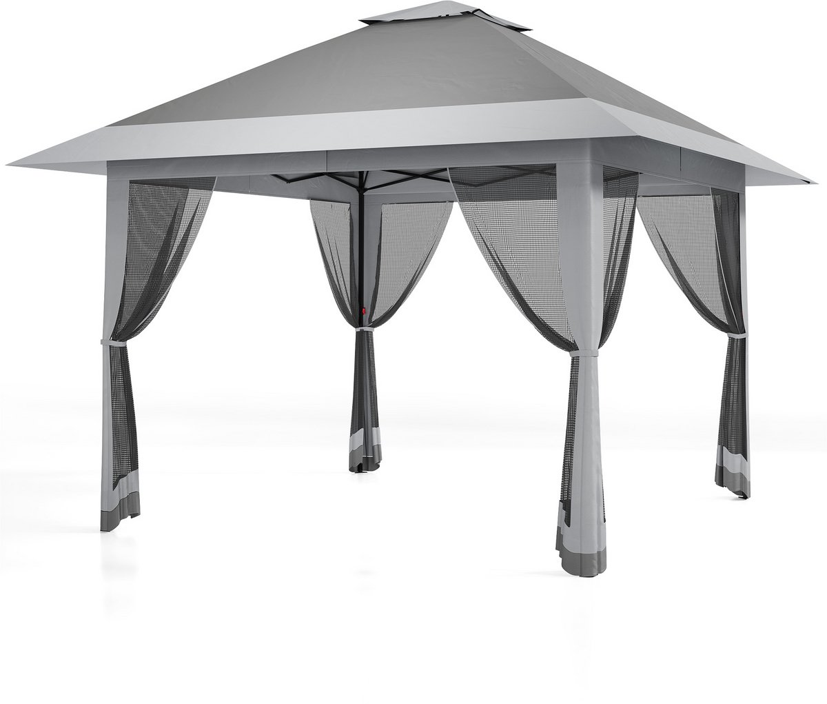 Partytent met Muggennet - 3.9x3.9m - Waterafstotend Pop-up Paviljoen met Zandzakken - UV-bescherming - Ventilatie - Voor Terras, Tuin, Camping en Grillen - Grijs