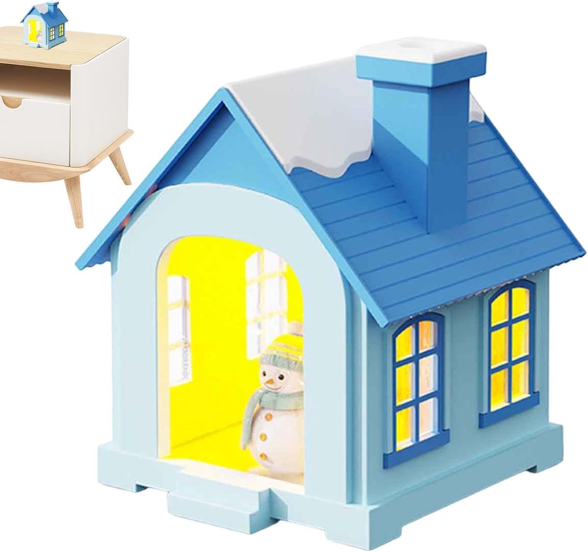 Mini Luchtbevochtiger - Bureau Luchtbevochtiger - Luchtkwaliteit Verbeteren - Huisvorm met Nachtlampje - 500 ml - Blauw
