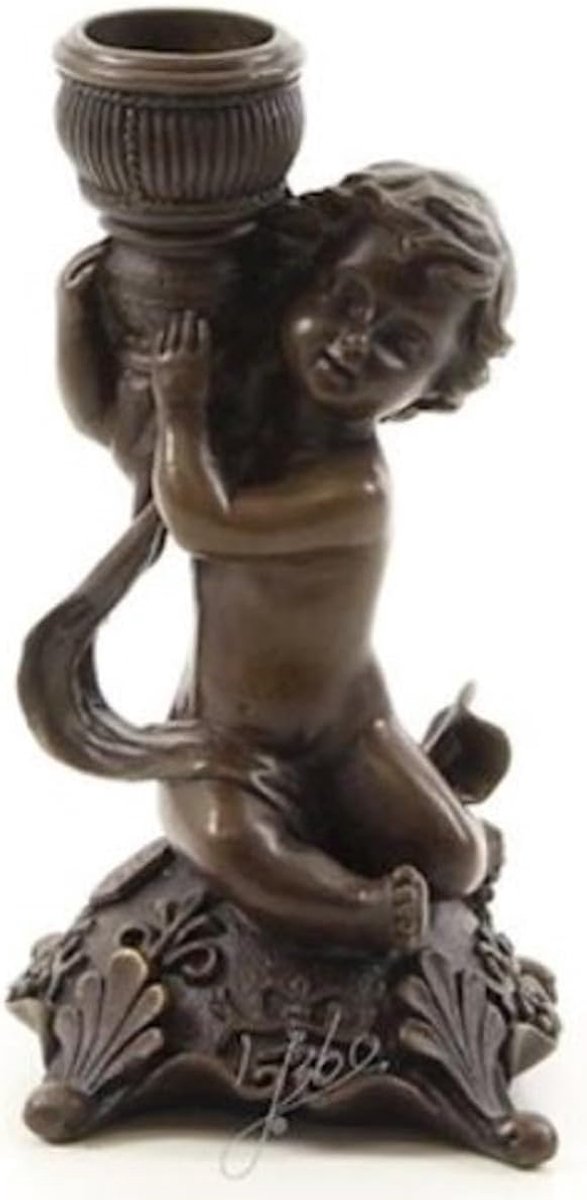 Kandelaar - Decoratieve houder - Sfeer creëren - Art Nouveau design - 14.2 cm hoog - Brons