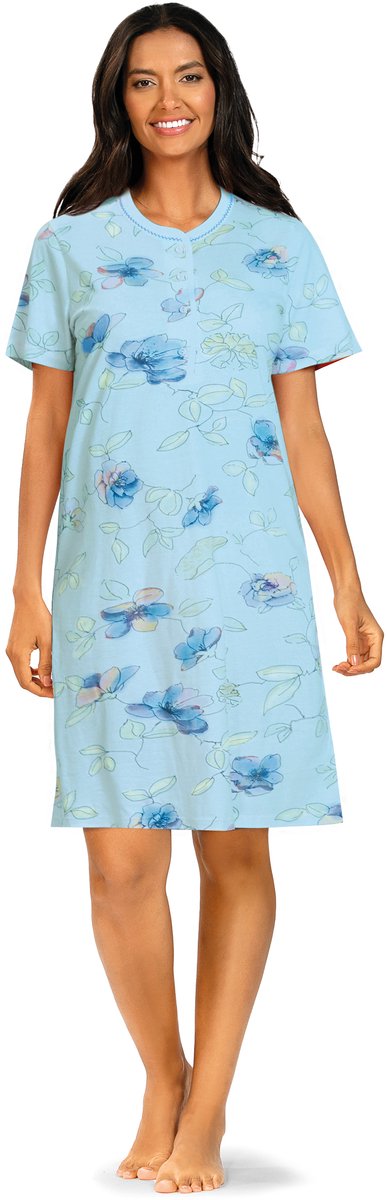 Comtessa Klassiek Nachthemd 'Flowers Dreaming' - Blauw - Korte Mouw - 105cm