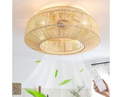 Plafondventilator met Verlichting – Stil – Afstandsbediening – 6 Snelheden – E27 – Rotan Bamboe