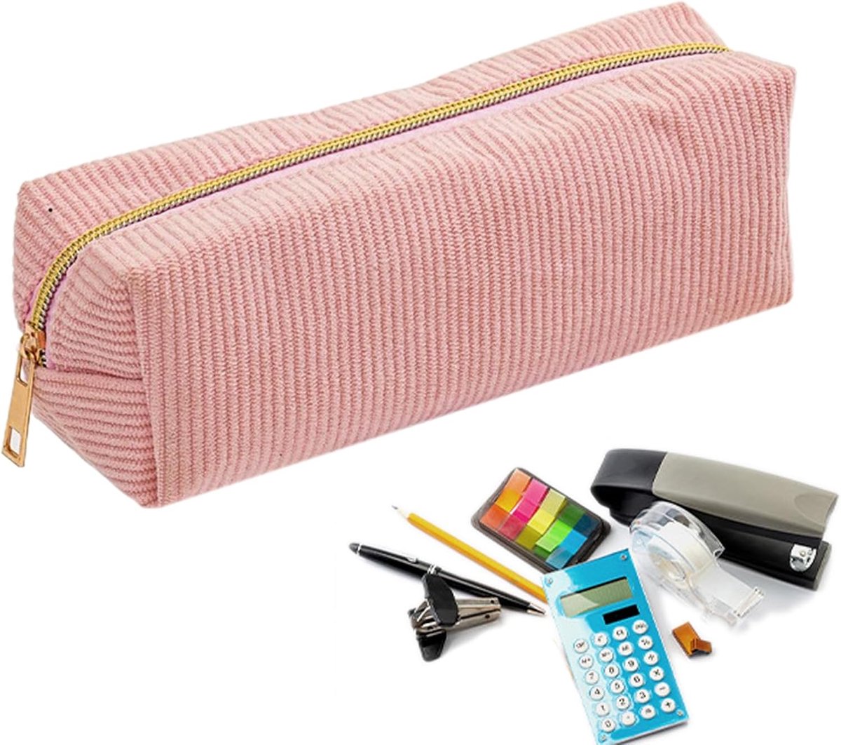 Pennenetui Ruime Opbergmap - Stationery Organizer - School Kantoor College - Robuuste Dubbeltandritssluiting - 20x7x7cm - Roze