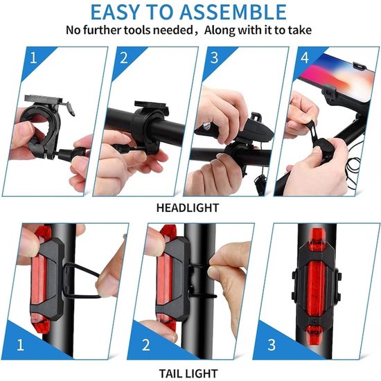 Fietsverlichting - Fietslamp - TENZHVXI® - Met telefoonhouder - 2000 mAh - 130 dB claxon - 3 verlichtingsstanden - Met achterremlicht - Waterdicht - USB-opladen - Zwart — afbeelding 5