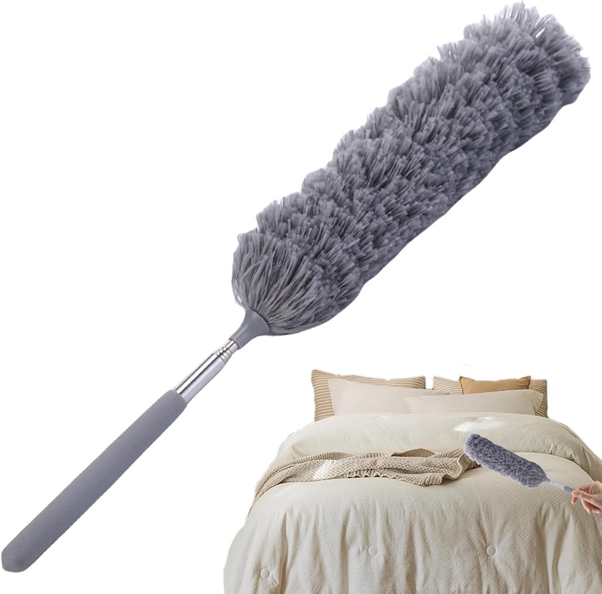 Telescopische stofdoek - Flexibele duster - Hoge plekken reinigen - Elektrostatische stofverzameling - Verstelbare lengte - Grijs