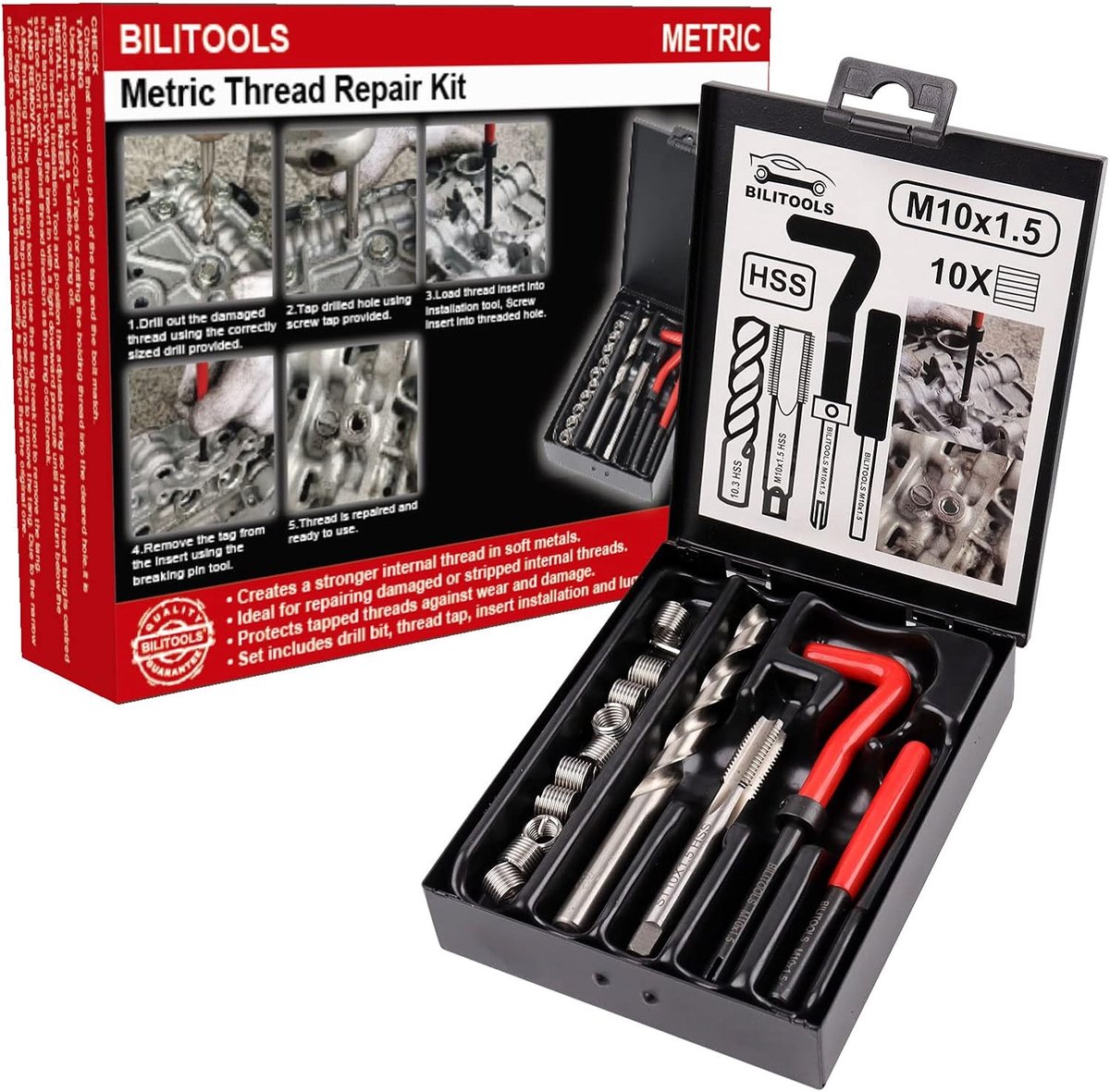 Draad Reparatie Kit - Schroefdraad Herstel - Auto Onderhoud - Roestvrij Staal Inzetstukken - M10x1.5 - Metaal