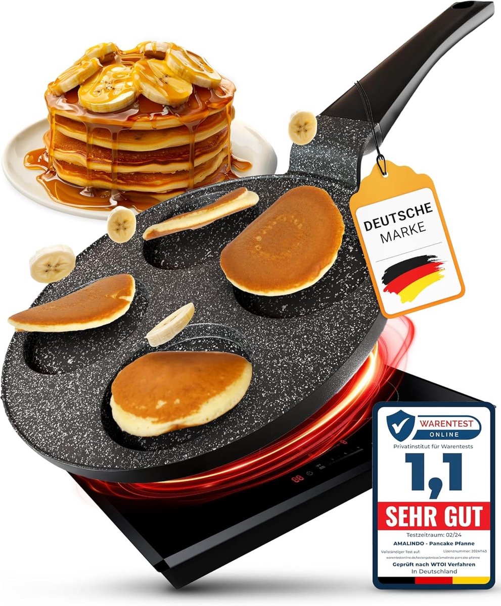 Pannenkoekenpan - Gegoten Aluminium - 4 Gaten - Anti-aanbaklaag - Voor Pannenkoeken en Meer