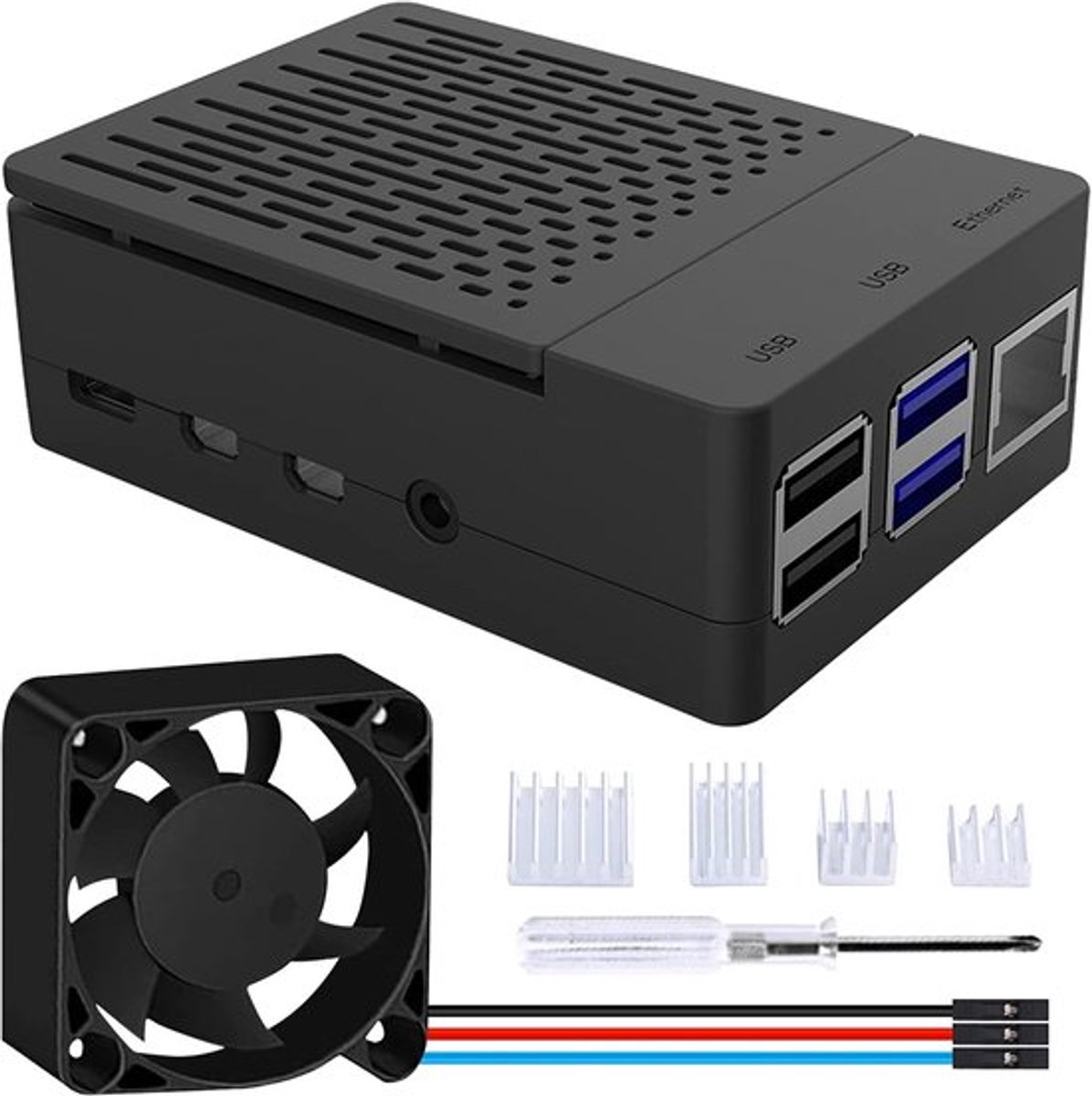 Solidchoice - Dailygoody - Raspberry Pi 4 Behuizing - Zwart - Koeling - Heatsink