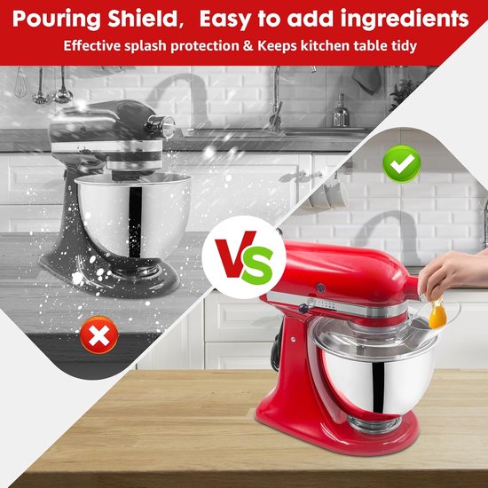 Schenkschild - Geschikt voor Keukenmixer 4.5-5 Quart - Transparante Spatkap - voor Kantelbare Kop Mixers - Duurzame Kunststof Spatbescherming - met Brede Vultrechter - Premium Mixer Accessoires voor RVS Kommen - Transparant — afbeelding 4