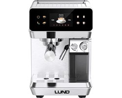 LUND 68503 Premium Pistonmachine – Espressomachine met Automatische Melkopschuimer – 20 Bar – Voor Gemalen Koffie & ESE Pads – 8 Programma's – RVS