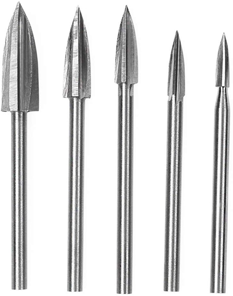 Houtsnijgereedschap Set - Graveerboren - Precisiewerk Graveren - Hoogwaardig Staal - 5 Delig - Zilverkleurig