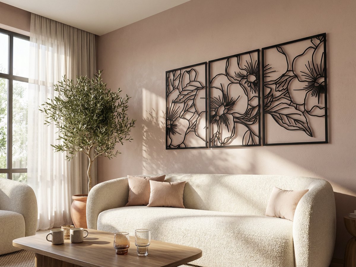 Wanddecoratie Bloemen, Houten Wandbeeld, 3D Wanddecoratie voor Thuis, Moderne Beelden voor Huis Kantoor Slaapkamer, Woonkamer en Keuken - 201x100cm