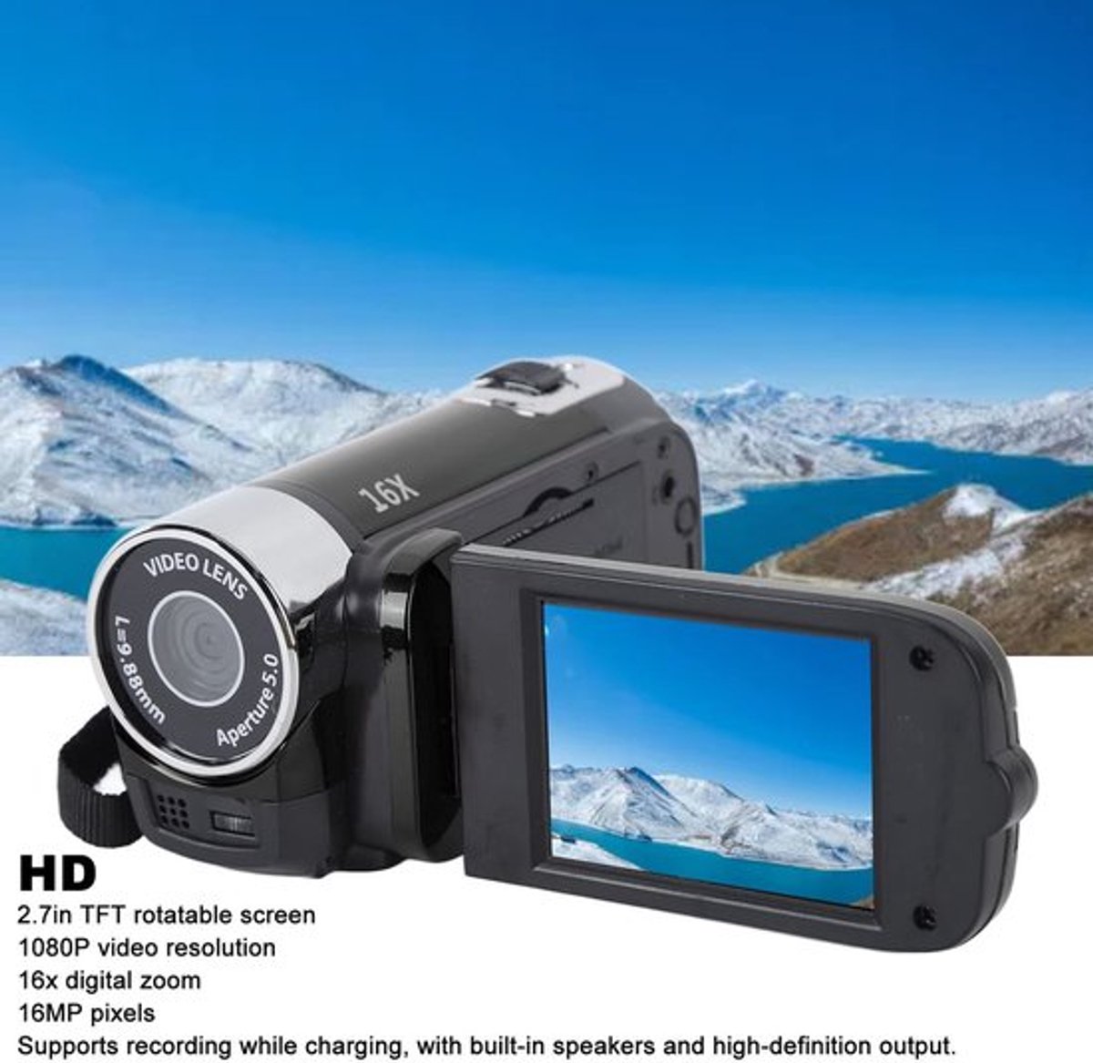 Store_9 - 16 MP - Videocamera - Draaibaar Scherm - Zwart