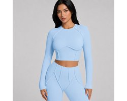 Solace Sculpt Flare Set - Maat L - Lichtblauw - 2-delige set: Longsleeve top + Highwaisted Legging - Blue - Dames Sportset
