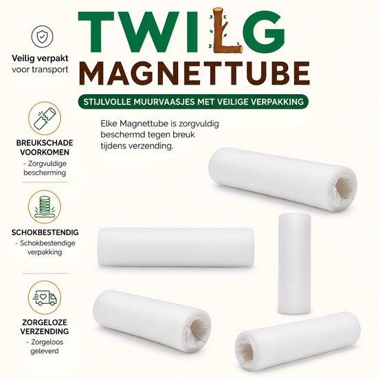 Verpakking van de TWILG Magnettube, met focus op veilige verzending, schokbestendigheid en breukpreventie.