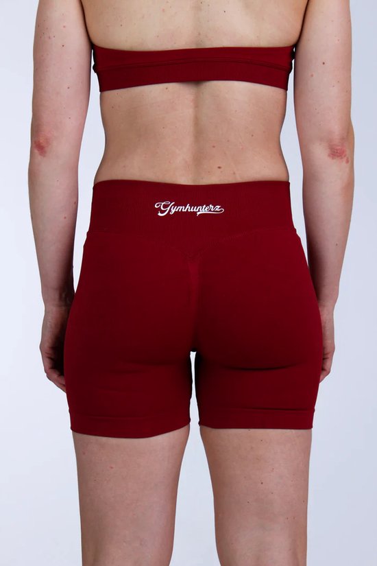 Gymhunterz Sport Short - Scrunch Short Dames - Sportbroek - High Waist - Kleur Bordeaux - Maat M van Gymhunterz — afbeelding 4