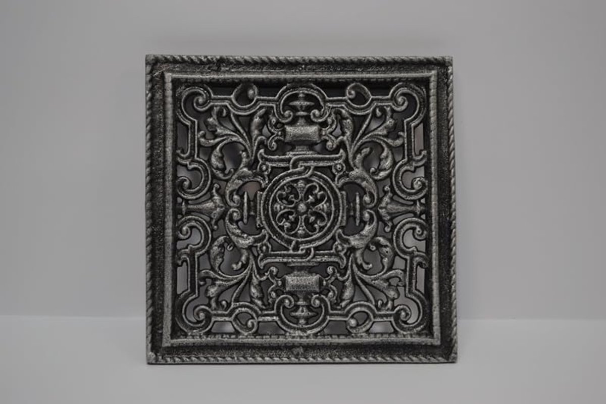 Ventilatierooster Gietijzer - Luchtrooster Oven - Wandopening Verbergen - Traditioneel Patroon - 23 x 23 cm - Oud Zilver