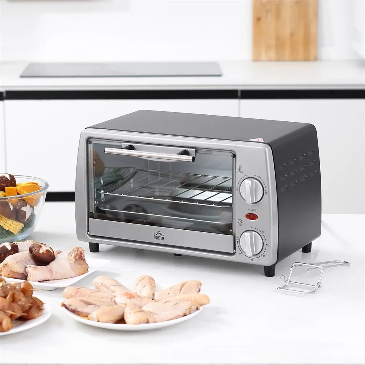 Zerova Electrische oven 10L - Mini Oven 750W - Bakmachine - Combi-oven - Heteluchtoven vrijstaand - Timer 60 min - Zilver – foto 5
