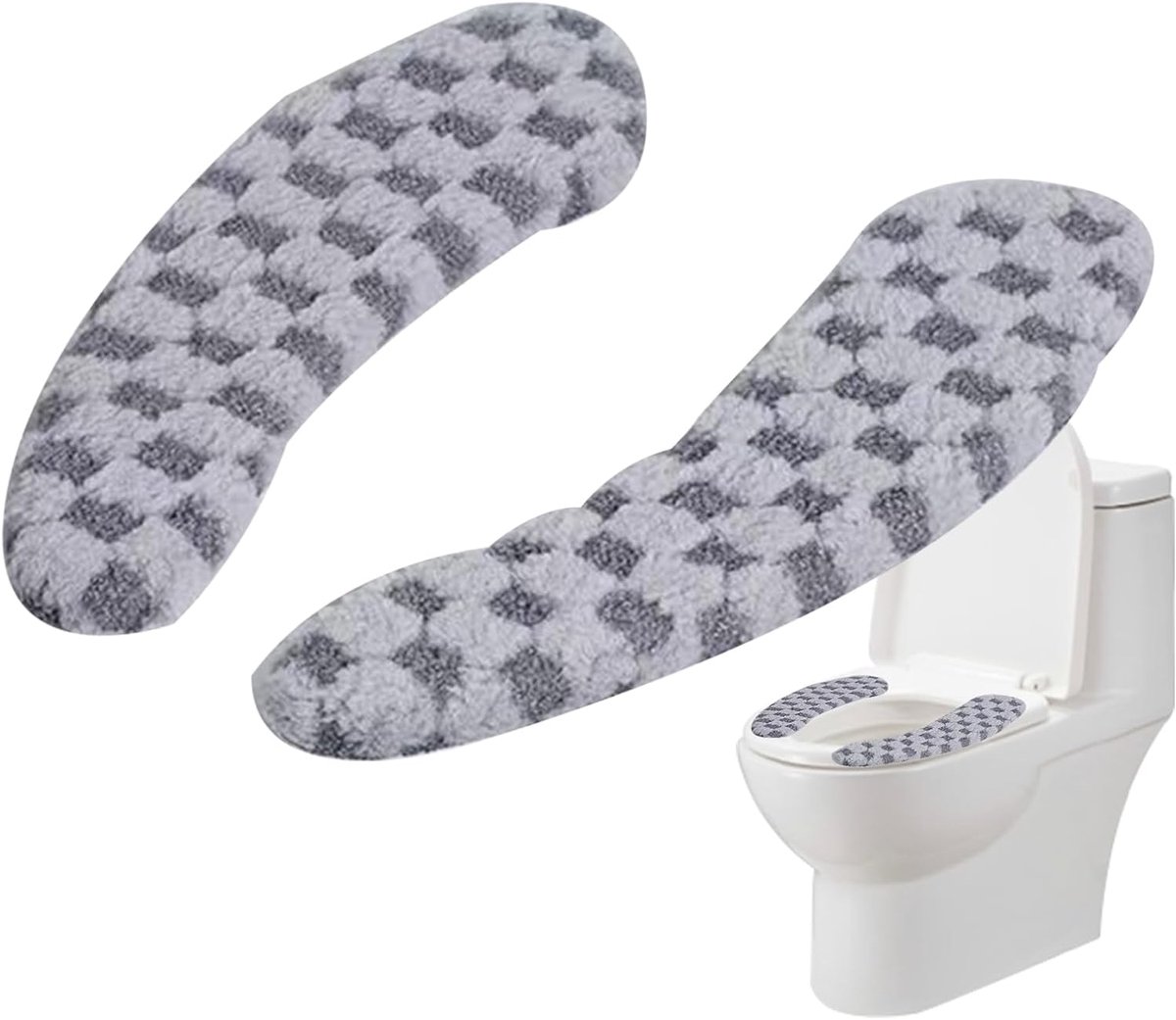 Toiletkussen - Zachte WC-bril - Comfort Verhogend - Verdikte Pluche Stof - 40 cm Lengte - Grijs