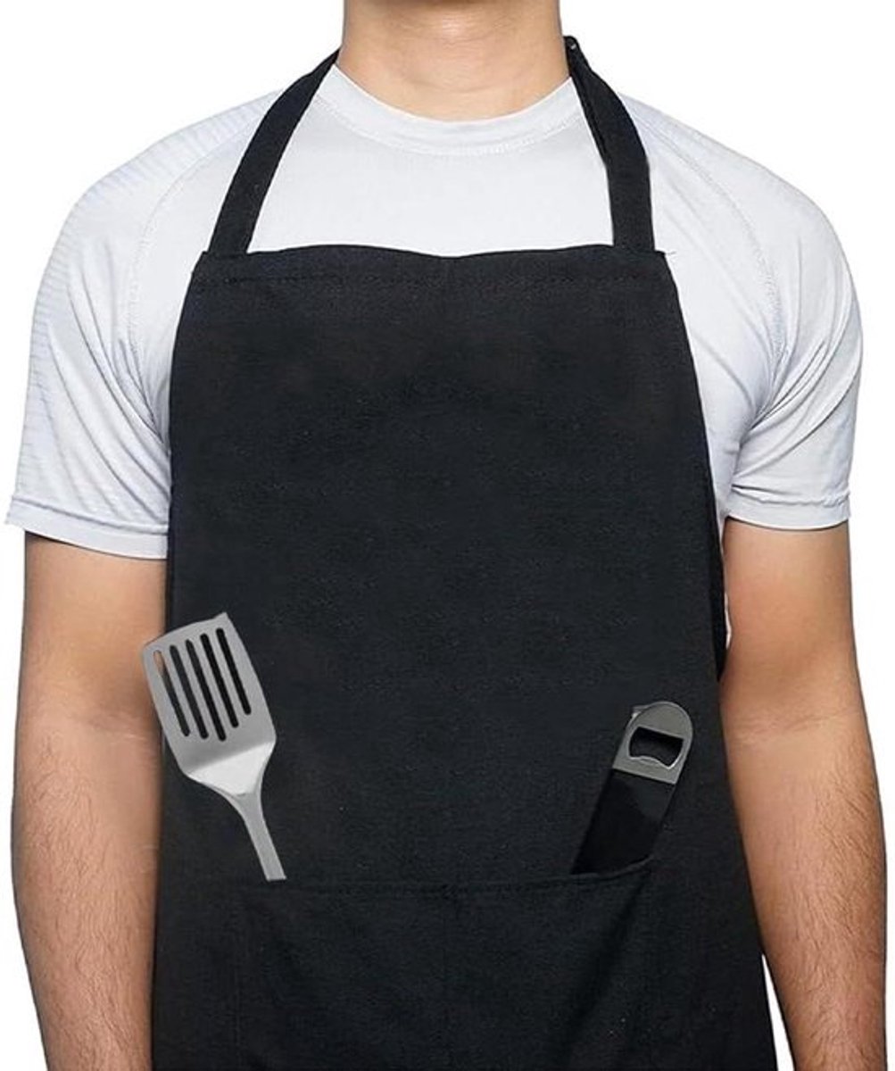 Kookschort - Heren - Geschikt voor Keuken - BBQ - Restaurant - Café - Zwart - 1 stuk zwart kookschort, kookschort heren, keukenschort heren, barbecueschort, geschikt voor keuken, restaurant, café, zwart, 1 stuk zwart.