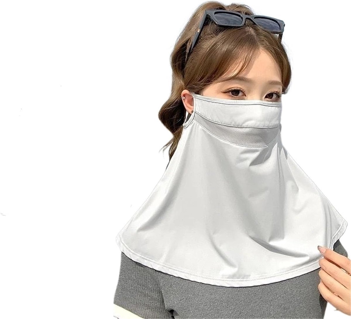 Gezichtsmasker Zomer - Zonneklep - Buitenactiviteiten - Verbeterd ademend vermogen - 2 stuks - Lichtgrijs