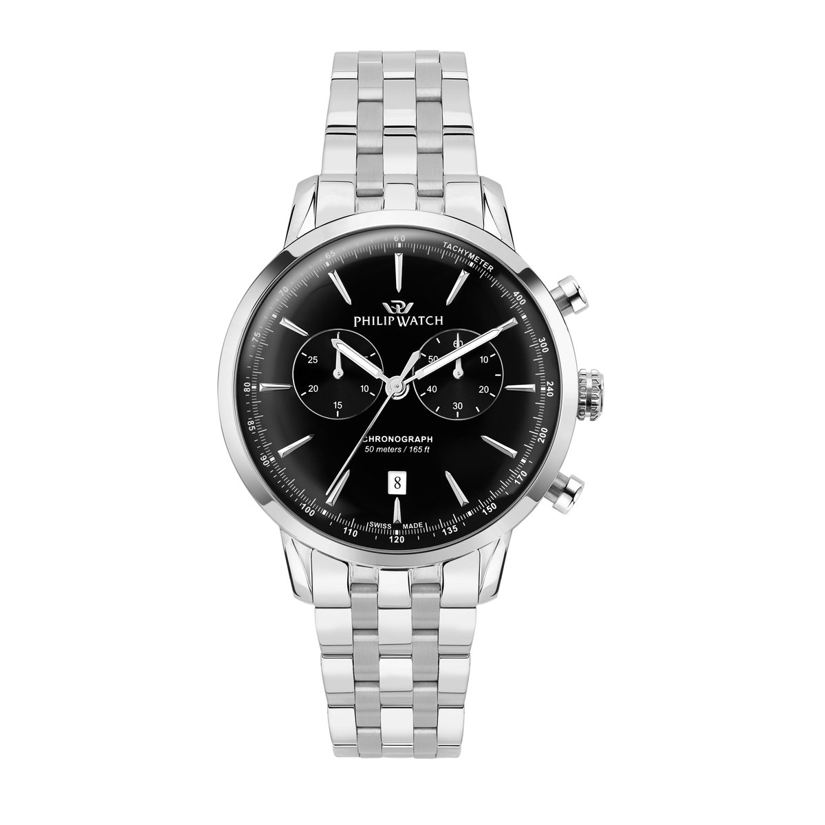 Philip Watch - Sunray Classic Men - R8273680001 - Chronograaf - Swiss Made - Herenhorloge - 41 MM - Zwart - Zilver - Roestvrij staal