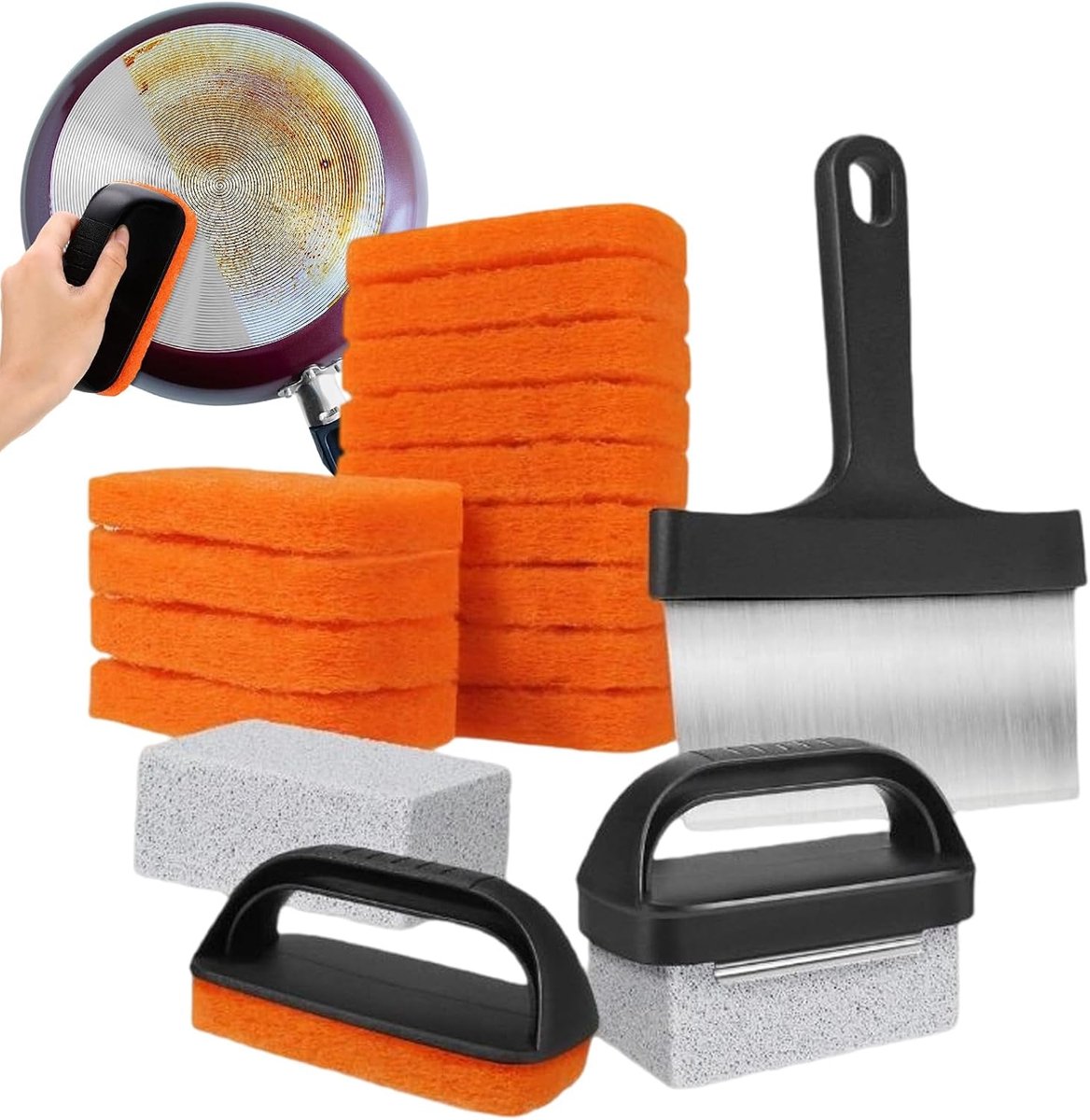 Schuurpads - Schuursponzen Grillreiniger - Bakplaat Reinigen - Krasvrije Reiniging - 14 Stuks - Grijs