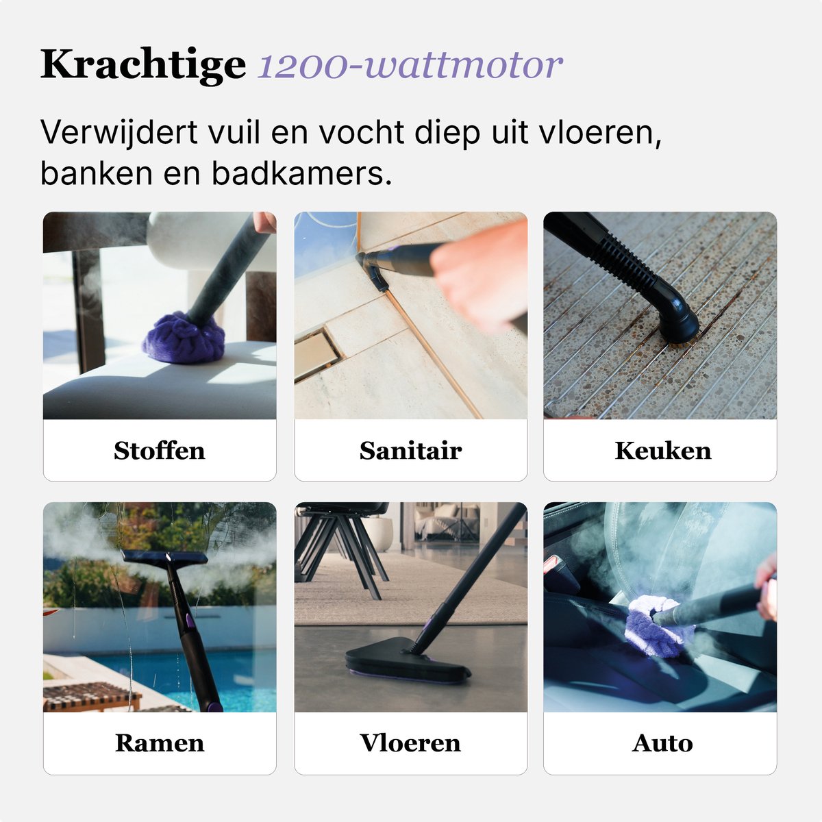 Motionflow 16-in-1 Stoomreiniger - Handstomer & Handstoomreiniger voor Vloer, Bank, Badkamer & Tapijt - Elektrische Dweil - Stoomdweil - Stoommop - Tapijtreiniger & Vlekkenreiniger met Stoomfunctie - 120°C in 20 Sec - 16 Opzetstukken - Steam Cleaner – foto 4