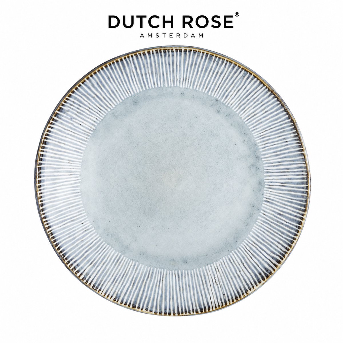Dutch Rose Organic Bord Plat 21,5 cm Blauw - Stoneware Handgemaakt