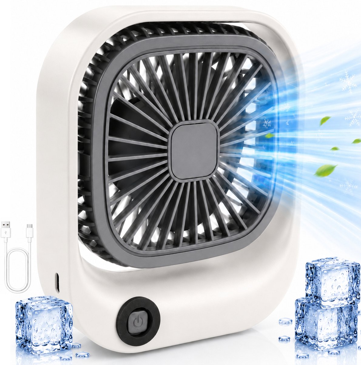 Draagbare Bureauventilator - Lichtgewicht USB-C Ventilator - Handventilator Oplaadbaar - Mini Tafel Ventilator - 3 Standen - Mini Desk Fan - Compacte Kleine Oplaadbare Ventilator - voor Auto, Kantoor & Onderweg - Handwaaier - Wit - Silvergear