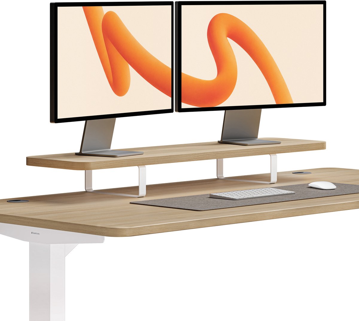 Desktronic Monitorstandaard 2 Schermen Wit/Eiken - Monitor Verhoger Hout - 114 x 28 cm