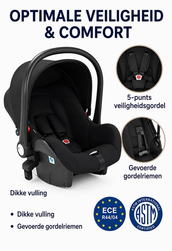 3-in-1 kinderwagen reissysteem - Kinderwagen en buggy met autostoeltje - Lichtgewicht, opvouwbaar en compact - Schokdempende wielen - Omkeerbare zitting - Verstelbare rugleuning en duwstang - UV-bescherming - Ruime opbergmand - Zwart — afbeelding 3