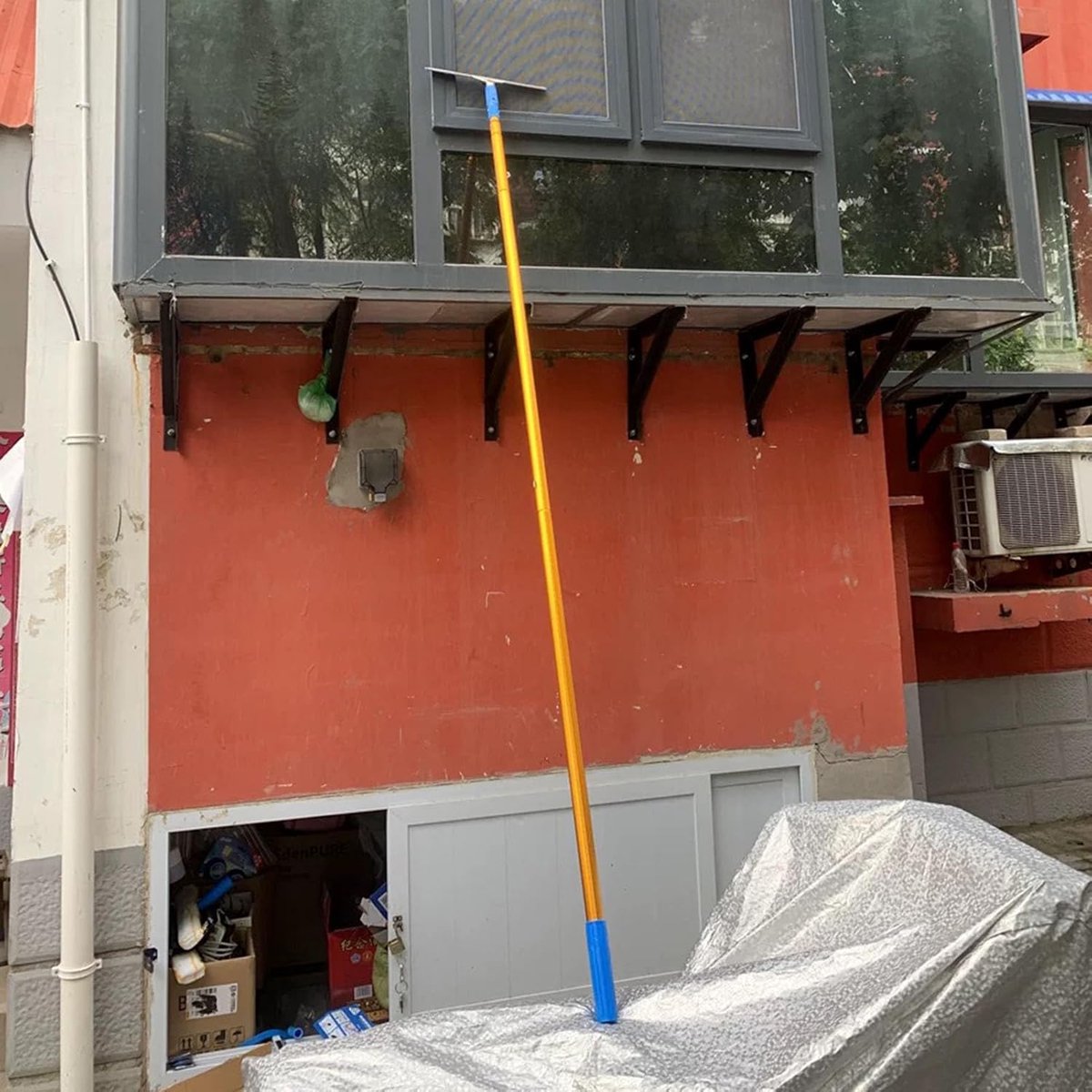 Raamwisser met stang - Schoonmaakset - Hoge ramen reinigen - Verstelbare lengte - 14 tot 125 meter - Grijs