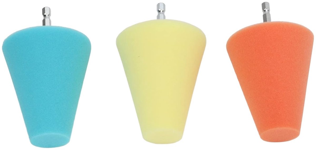 Polijstkegel Set - Wielspons Kegels - Auto Wiel Verzorging - Duurzame Constructie - 3 Delig - Oranje Geel Blauw