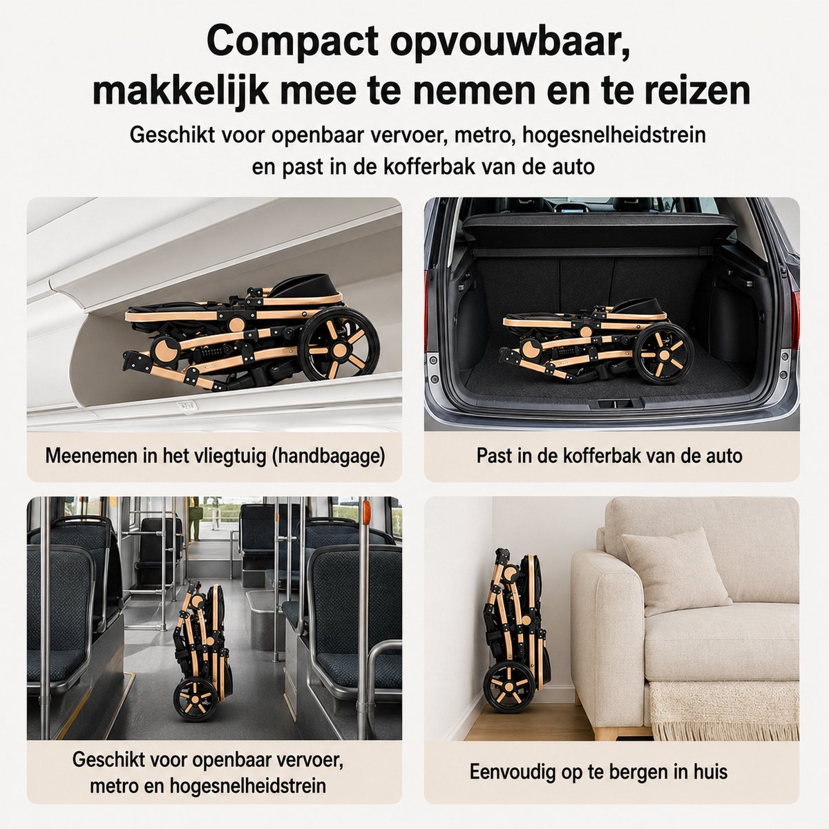 3-in-1 kinderwagen reissysteem – Kinderwagen en buggy met autostoeltje – Lichtgewicht, opvouwbaar en compact – Schokdempende wielen – Omkeerbare zitting – Verstelbare rugleuning en duwstang – UV-bescherming – Ruime opbergmand thumbnail 6